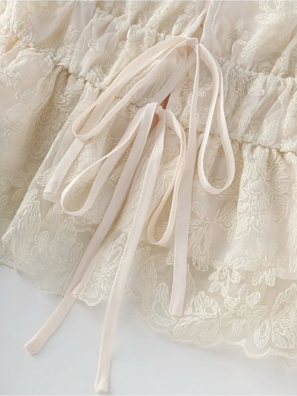 Ivory Lace Tie-Front Peplum Top - Picture 3 of 3